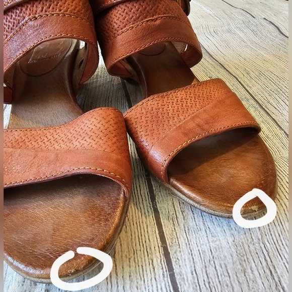 Miz Mooz Size 39 Cyrus Sandals Leather Wedge Heel Zipper Boho Burnt Orange Brown - Picture 6 of 12